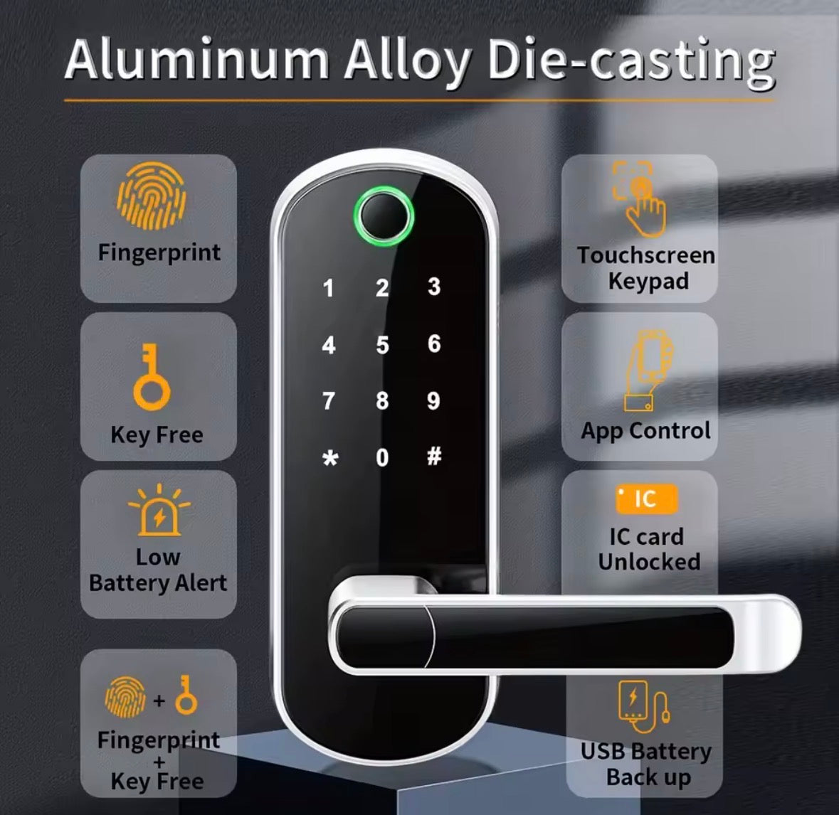 Smart Fingerabdruck-Türschloss, App-Bindung , IC-Karten, IP67 Wasserdicht