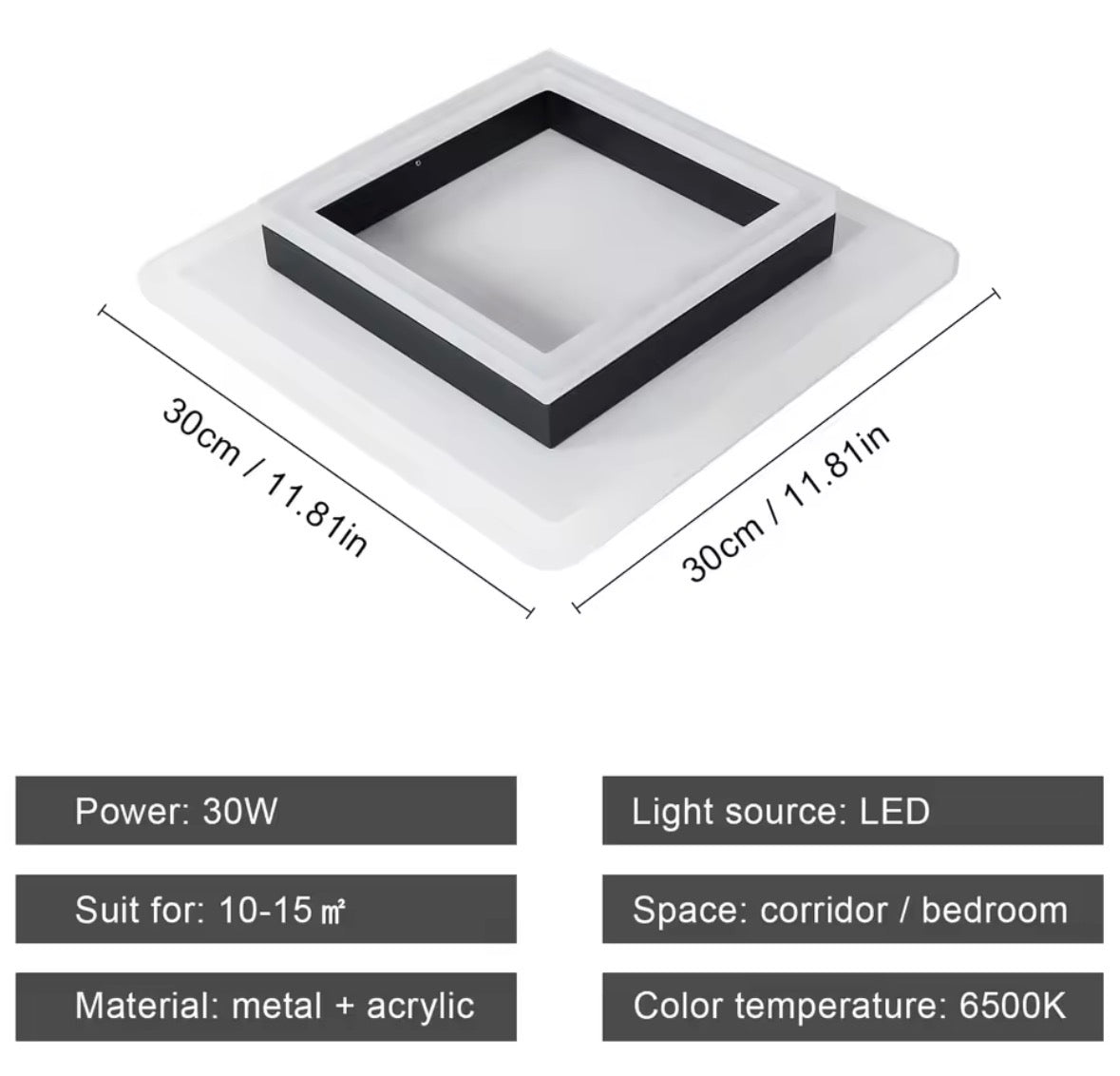 Quadratische Acryl-Deckenleuchte, moderne LED-Deckenleuchte, 6500K