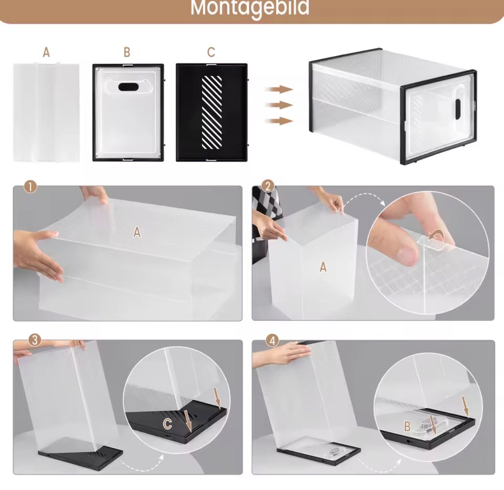 Transparenter Schuhaufbewahrungsorganisator, faltbar Stapelbar