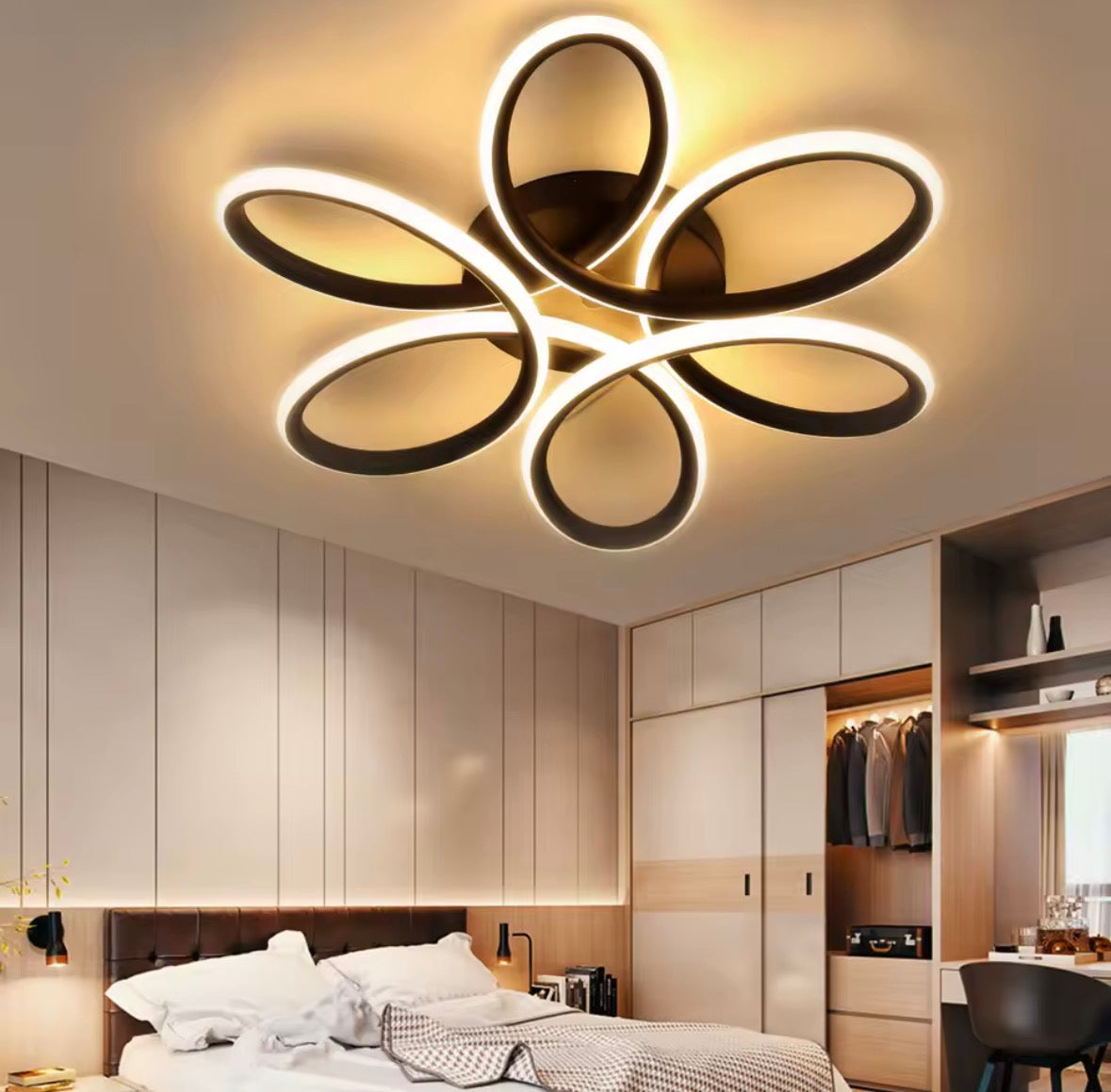 60W Metall-LED-Deckenleuchte, 43cm, Blumendesign, warmweiß 3000K