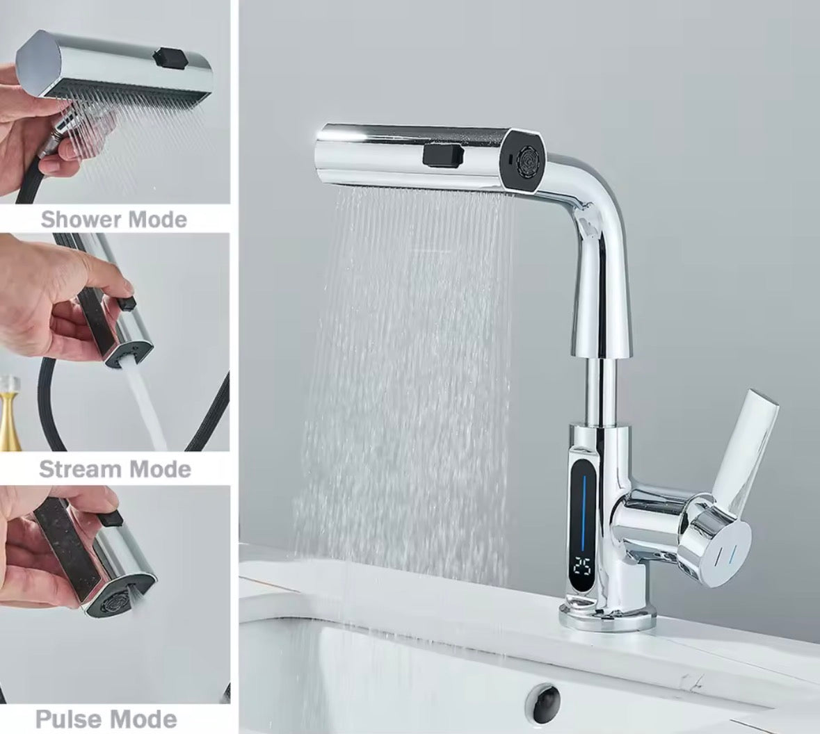 Moderner 3-Weg Badezimmer Waschbecken mit digitaler Temperaturanzeige