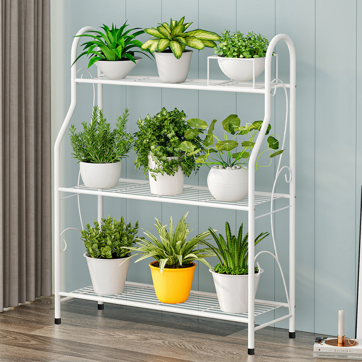 3-stufiger multifunktionaler Eisen-Blumenständer mit moderner Montage