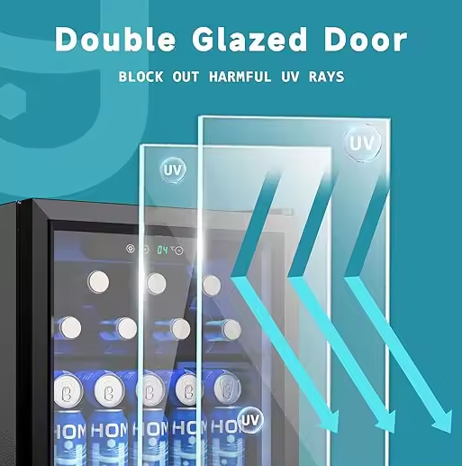 Getränkekühlschrank mit Glastür, 55 Dosen,LED-Beleuchtung