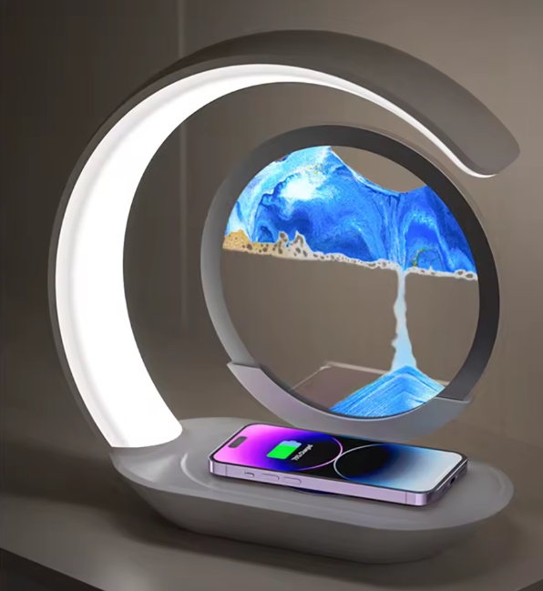 Treibsand Tischlampe USB Wireless Charging, Nachtlicht