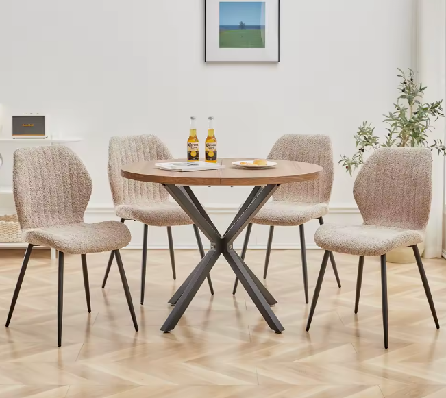 4x Stuhl-Set, gepolsterte Esszimmerstühle, Leinenstoff, Küchenstühle, Metallbeine