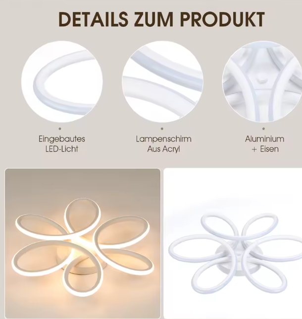 60W Metall-LED-Deckenleuchte, 43cm, Blumendesign, warmweiß 3000K