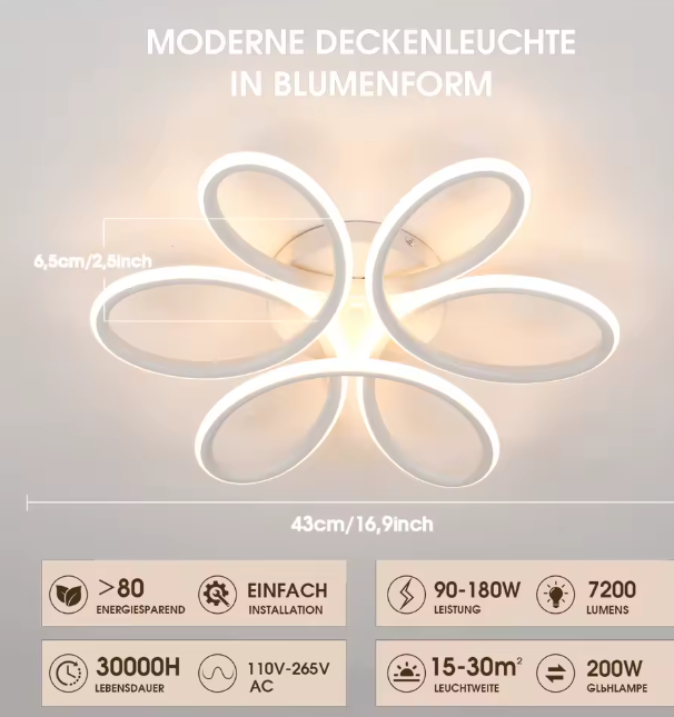 60W Metall-LED-Deckenleuchte, 43cm, Blumendesign, warmweiß 3000K