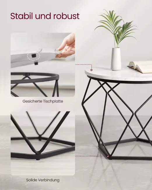 Couchtisch rund, 2er Set, Wohnzimmertisch, Beistelltisch, modern, abnehmbare Tischplatte