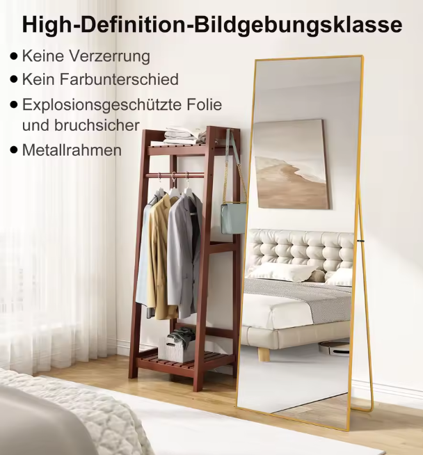 164–177 cm großer Ganzkörperspiegel, Standspiegel mit Metallrahmen