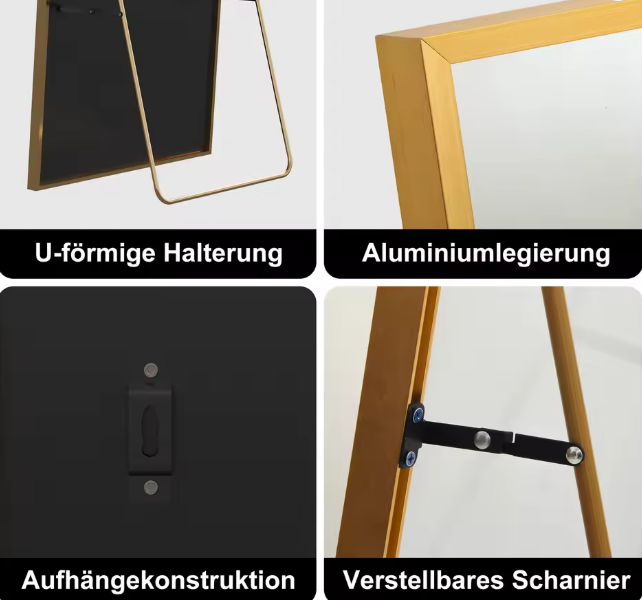 164–177 cm großer Ganzkörperspiegel, Standspiegel mit Metallrahmen